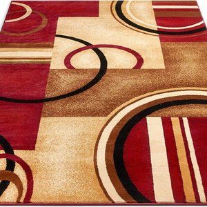 Deco Ring Red Geometric Modern Casual Area Rug 5x7